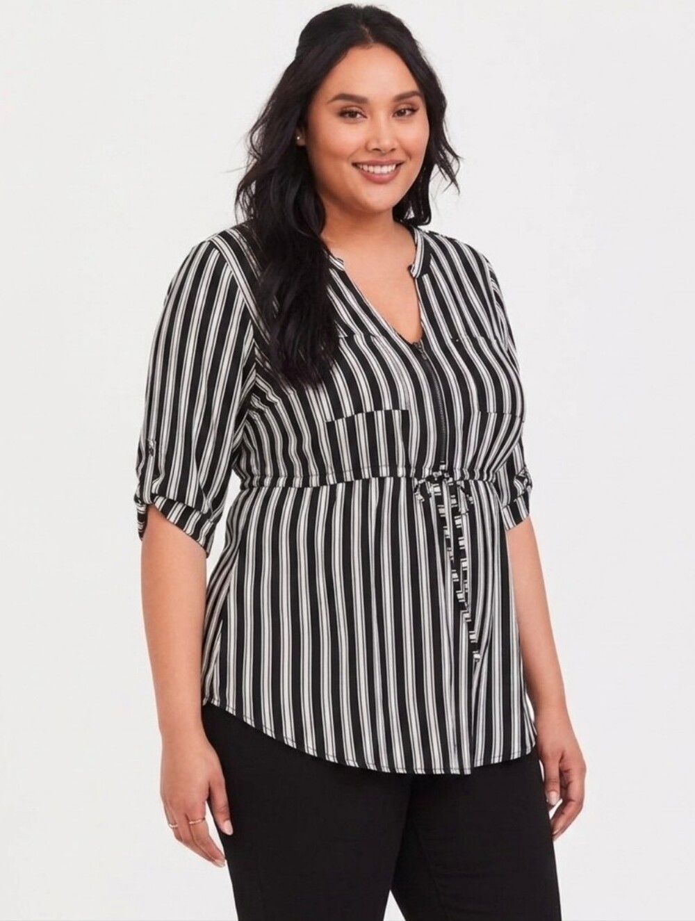 Torrid Plus Size Babydoll Stretch Challis Zip-Front Blouse